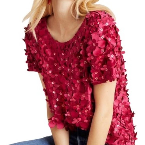 Anthropologie Tops - Anthropologie Raspberry Pink Floral Blouse